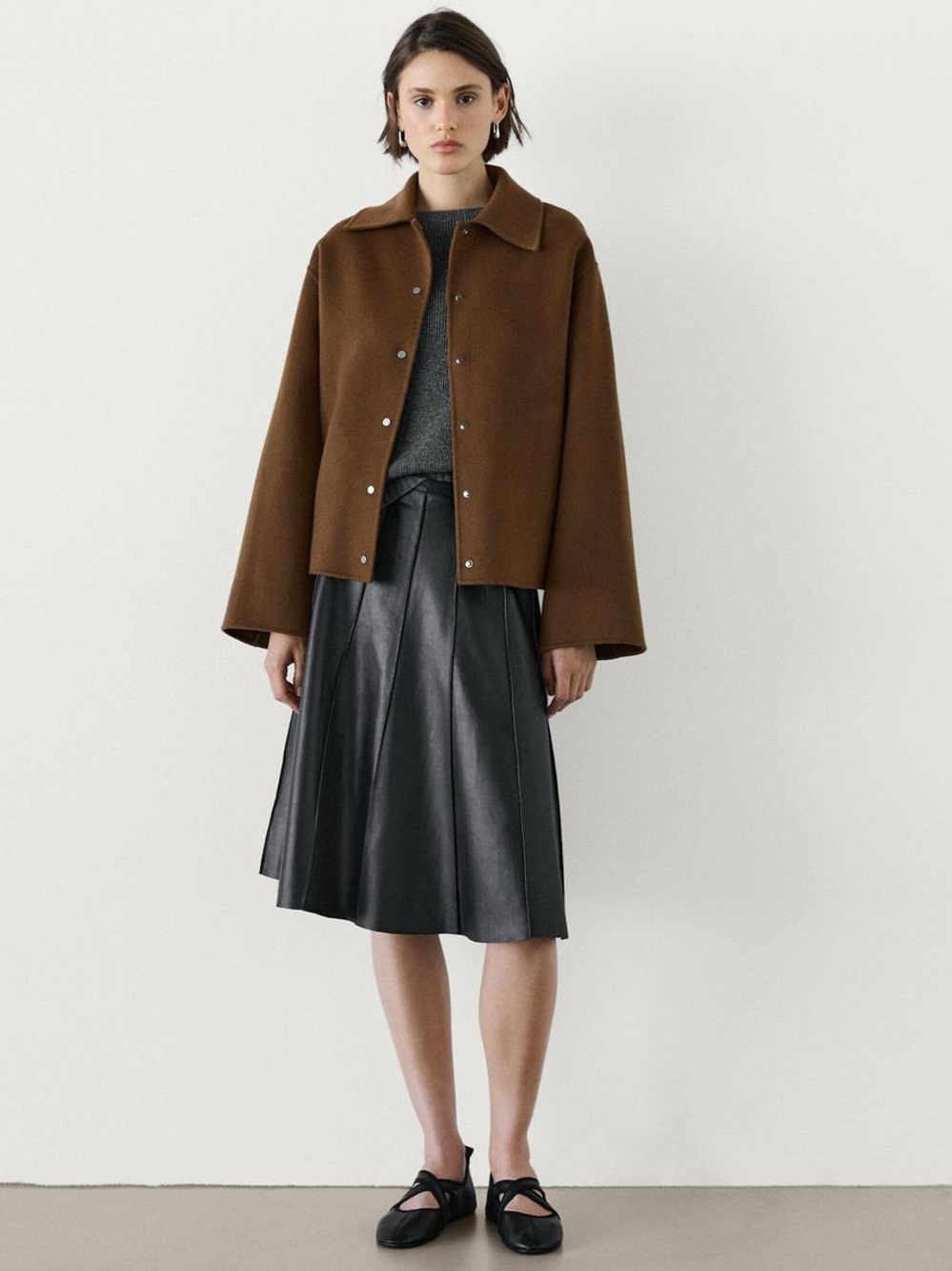 Massimo Dutti Natural Wool Blend Snap Button Coat